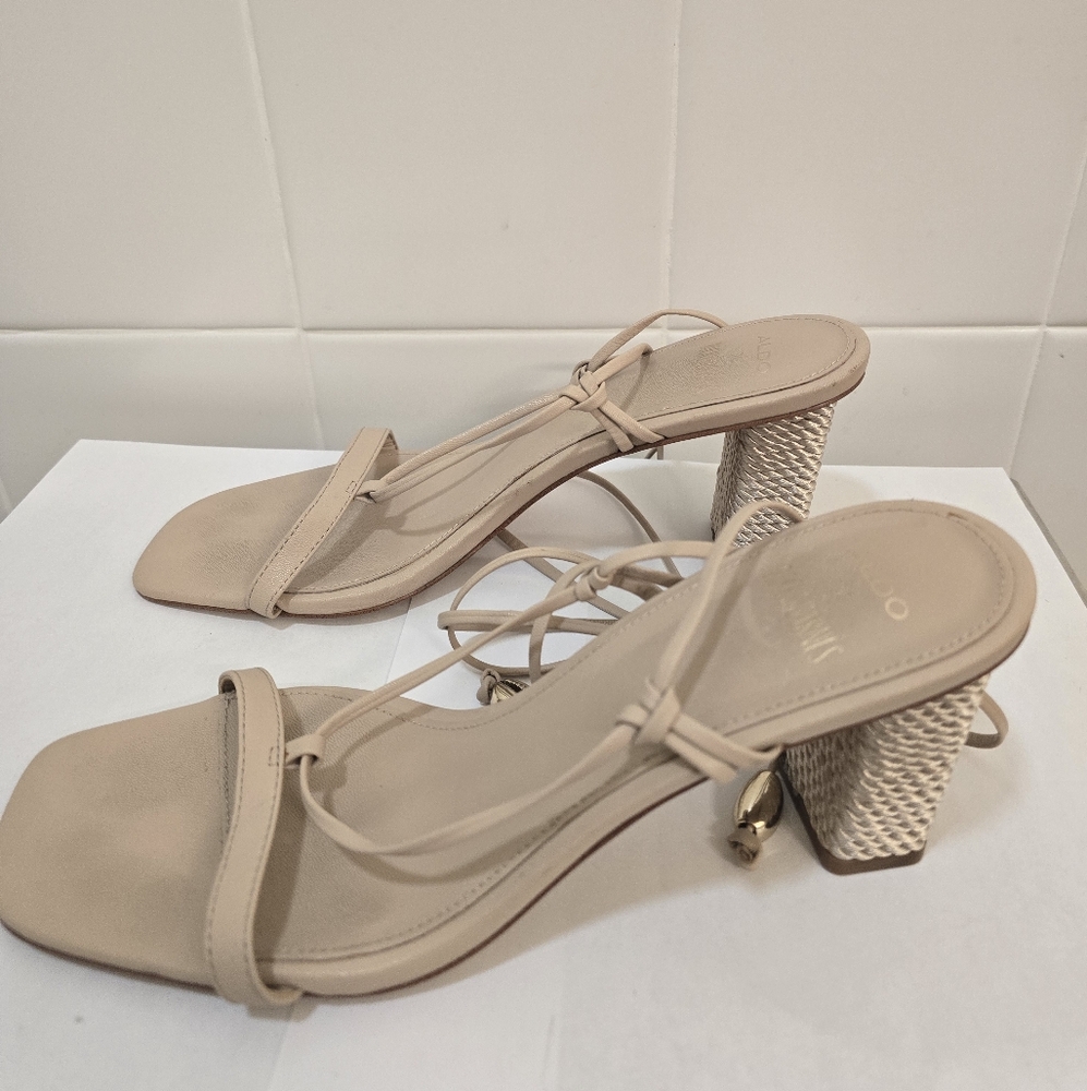 Aldo Beige Strappy Block Heels